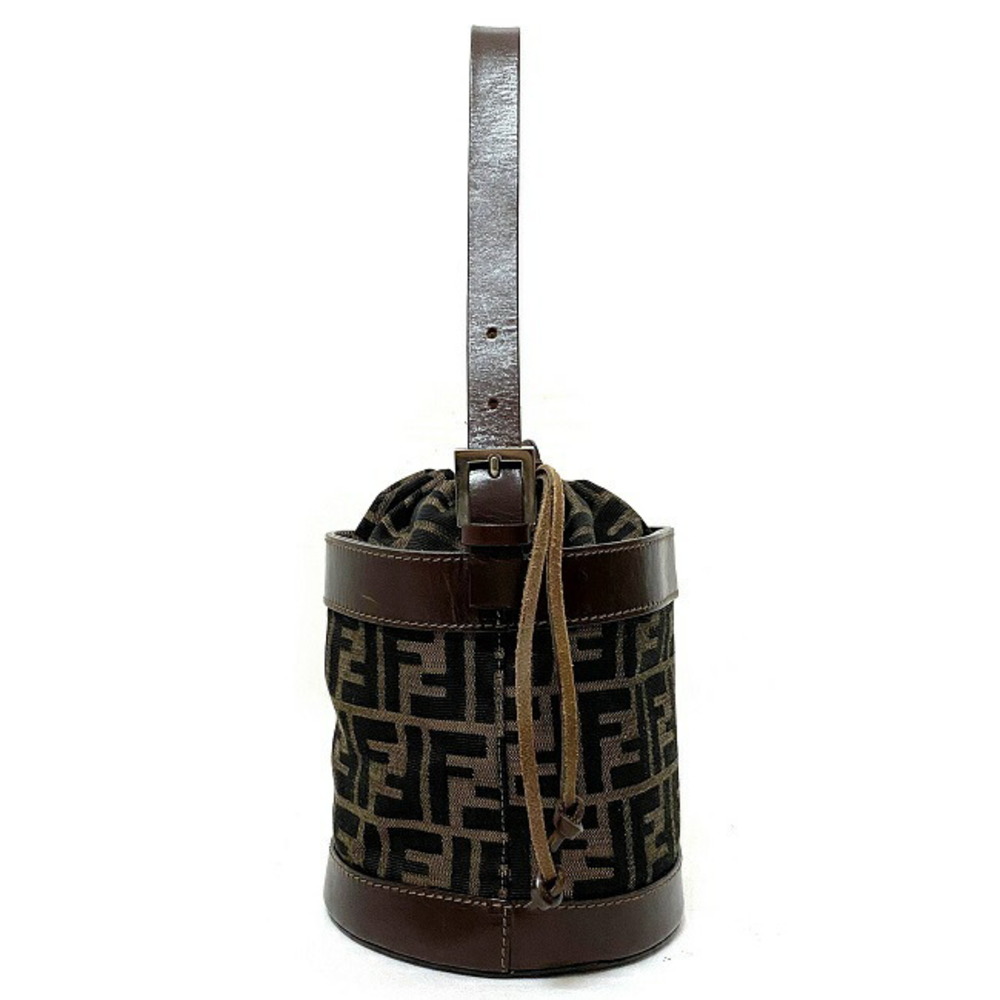 Fendi Bucket Bag Canvas Leather Drawstring Khaki Brown - Picture 2 of 10